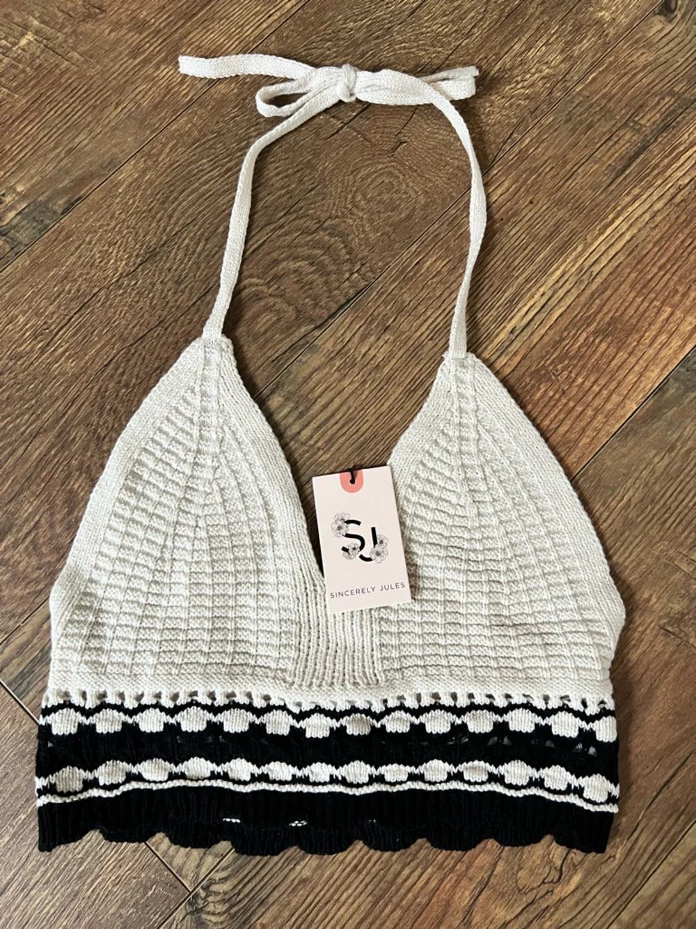 Sincerely Jules Cream and Black Crochet Crop Top with Matching Skirt - Picture 3 of 7